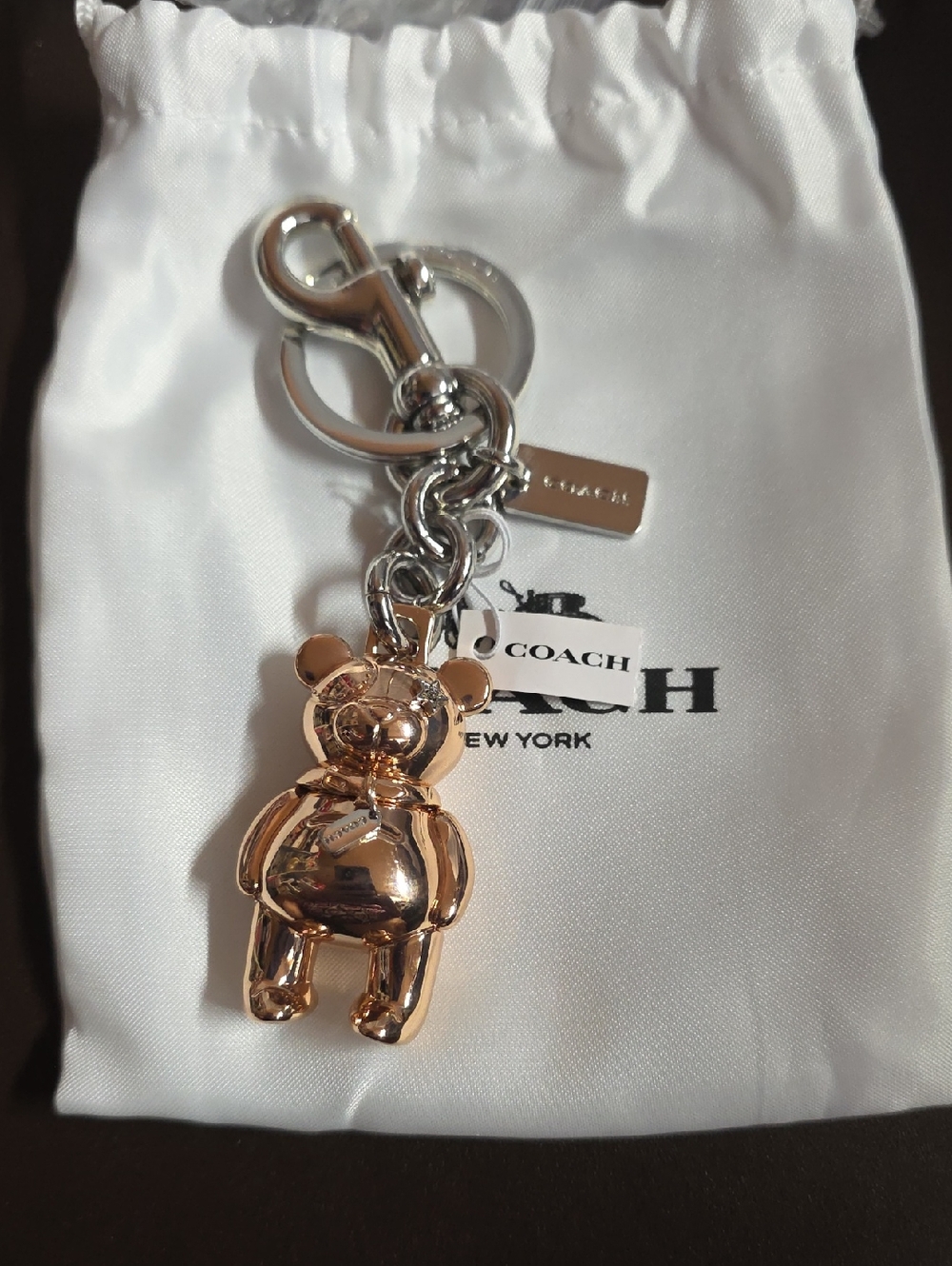 Coach Detailed Metallic Rose Gold Bear Bag Charm  Nwt W/dusty